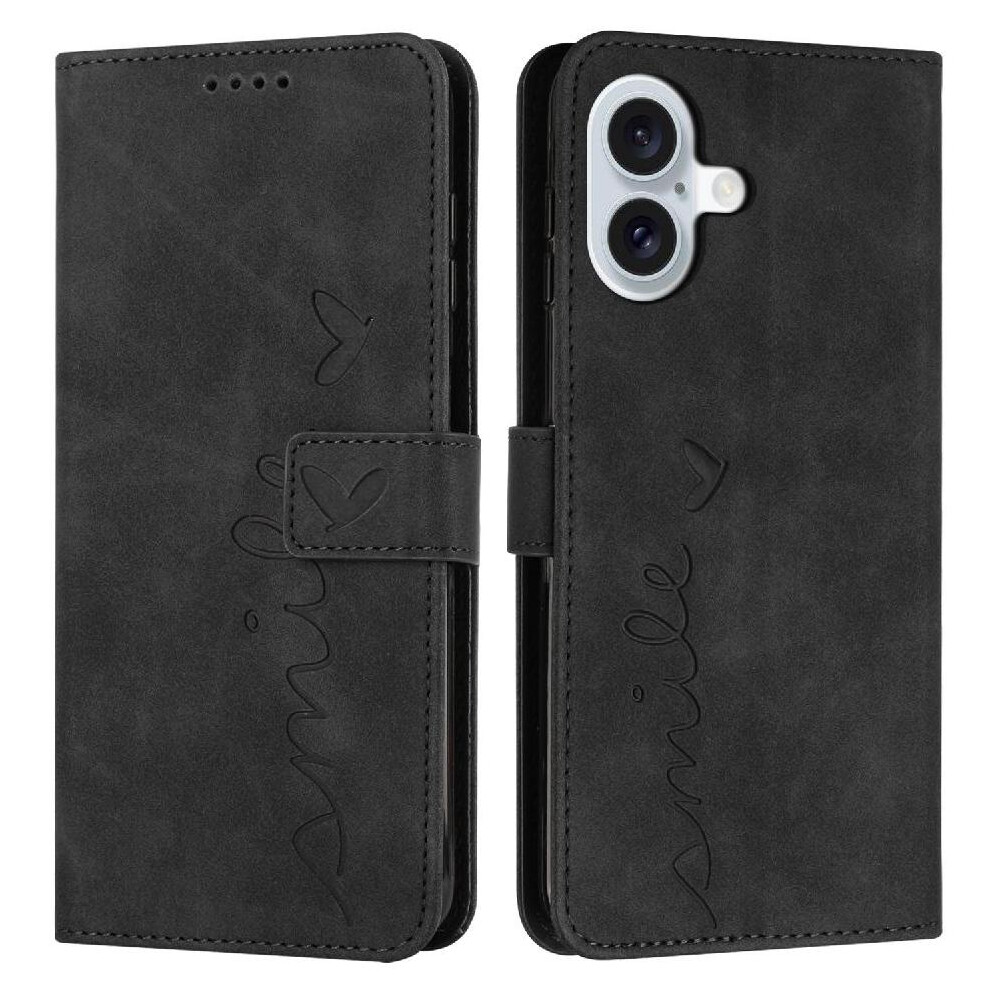 (Black) Flip Case For Iphone 16 Side Buckle Card Insertion Love Wallet Kickstand Pu Leather Black 764563752799