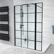 Nes Home Black Grid 1000mm Shower Screen 8mm Tempered Glass With 300mm Return Panel