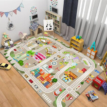 (100 x 120 cm (Rectangular), White) Kids Play Rug 120x160 cm Large Size Kids Rug for Playroom Non Slip Washable Children Car Road Mat Educational Learning Area rug Play Carpet,Khaki