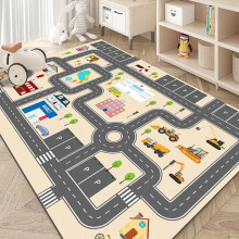 (120 x 180 cm (Rectangular), Khaki) Kids Play Rug 120x160 cm Large Size Kids Rug for Playroom Non Slip Washable Children Car Road Mat Educational Learning Area rug Play Carpet,Khaki