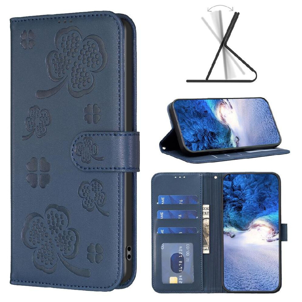 (Blue) Flip Case For Iphone 13 Multi-Color Card Slots Holder Kickstand Clover Flower Pu Leather Wallet Blue 764563753642