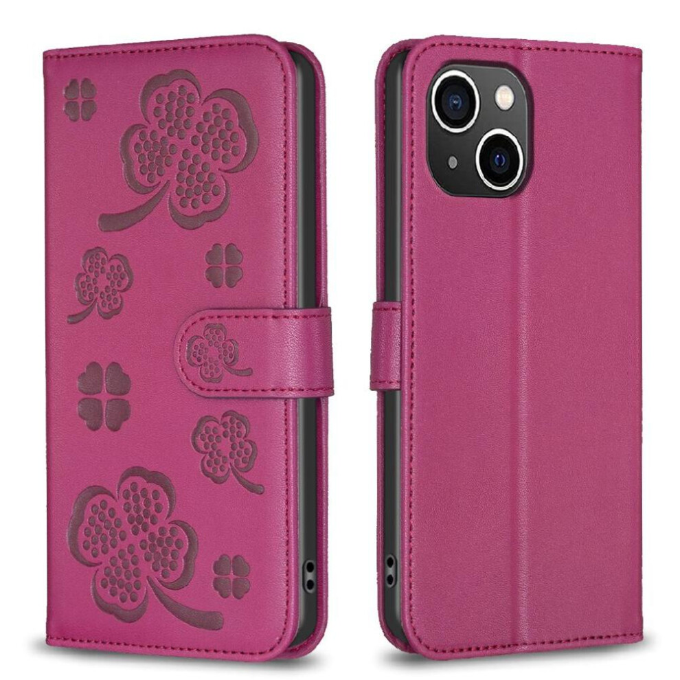 (Red) Flip Case For Iphone 13 Multi-Color Card Slots Holder Kickstand Clover Flower Pu Leather Wallet Red 764563753635