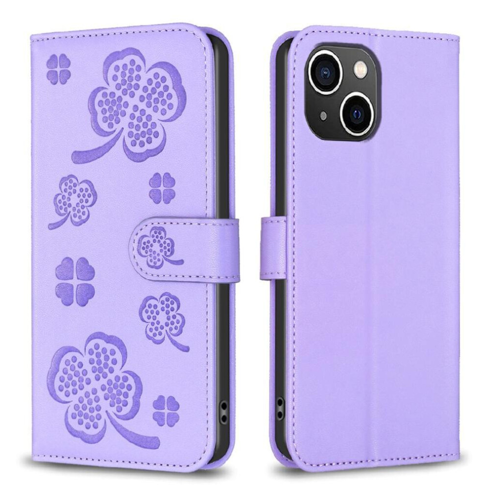 (Purple) Flip Case For Iphone 13 Multi-Color Card Slots Holder Kickstand Clover Flower Pu Leather Wallet Purple 764563753666