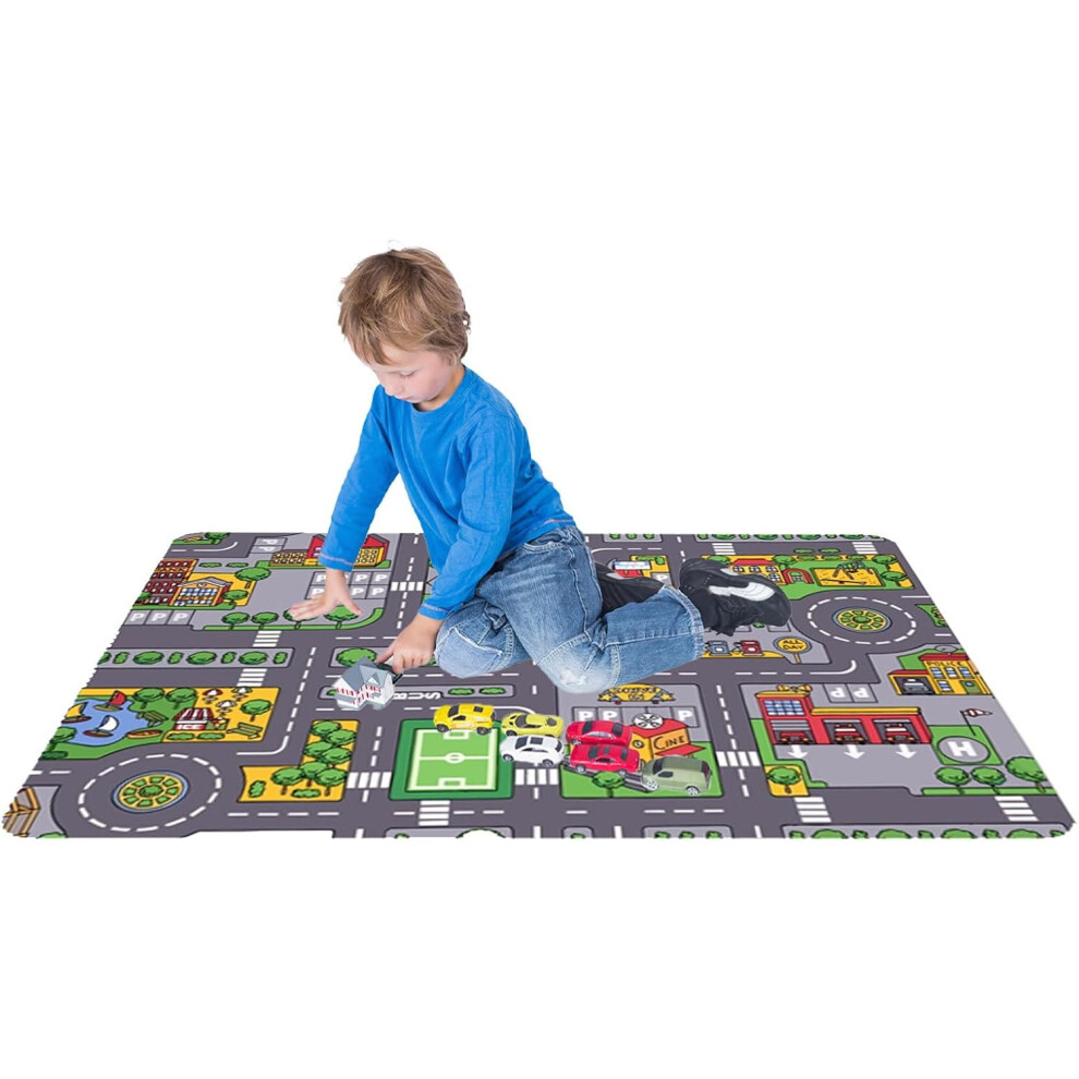 City Town Car Roads Interactive Playroom For Children's Kids Boys Girls Non-Slip Kids Rug City Town Car Mat Interactive Playroom Area Rug 80cm X 120cm