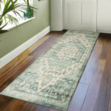(60 cm x 220 cm (2ft x 7ft 7")- Runner Rug Carpet)., EMBER/GREEN CREAM- CASHMERE RUG) Large Traditional Rugs Living Room Carpet Door Mat