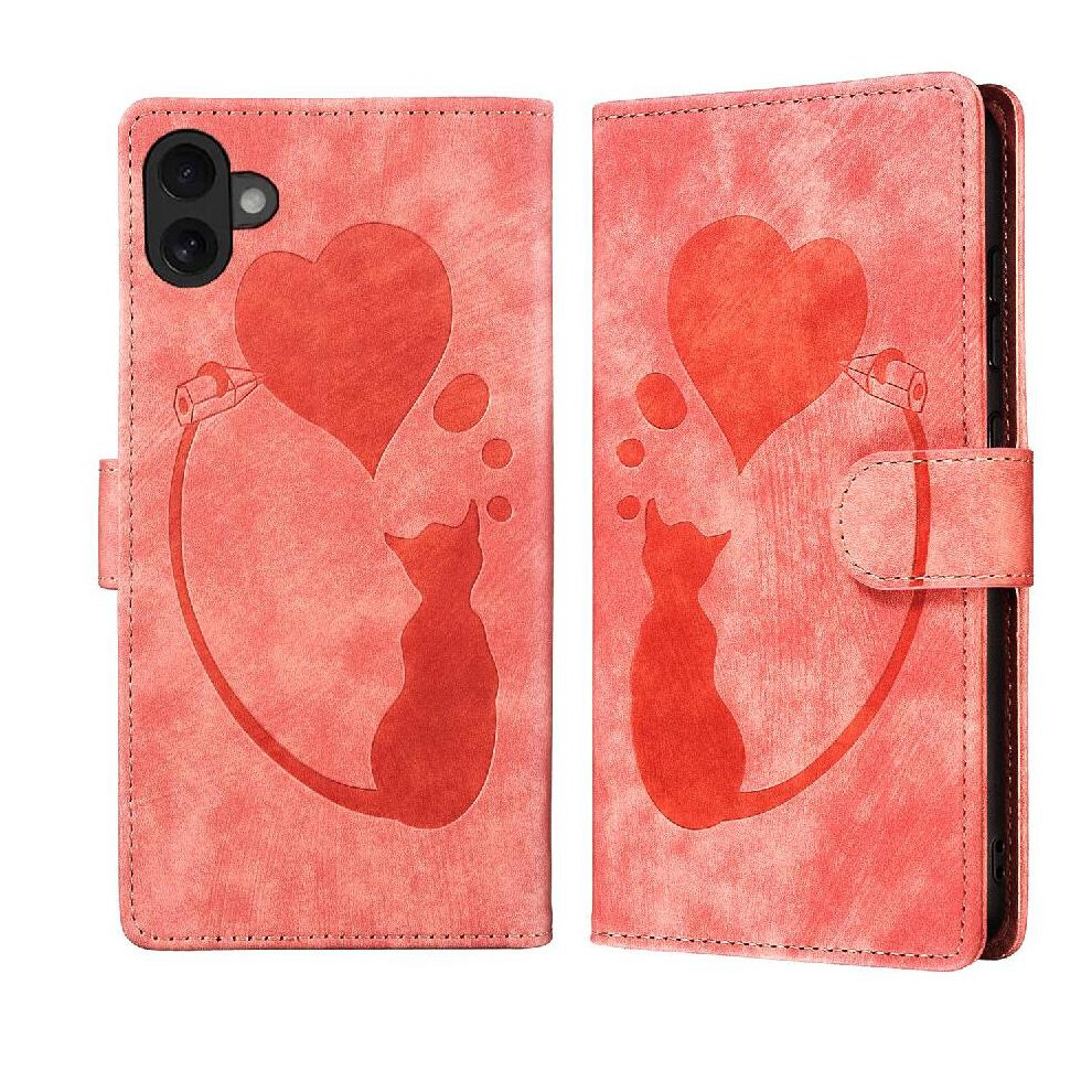 (Red) Flip Case For Iphone 16 Wallet Case Holder Cover Flip Folio Embossed Cute Cat Card Pocket Red 764563754236