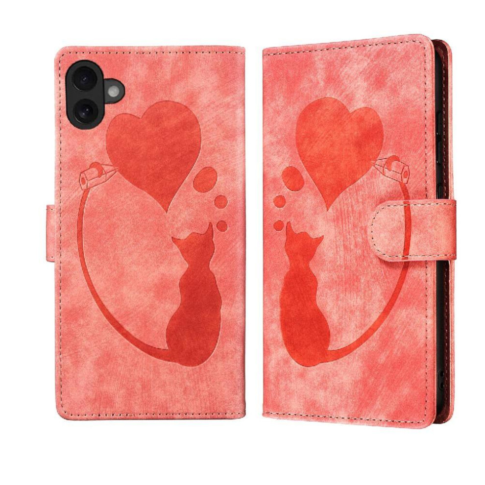 (Pink) Flip Case For Iphone 16 Wallet Case Holder Cover Flip Folio Embossed Cute Cat Card Pocket Pink 764563754182