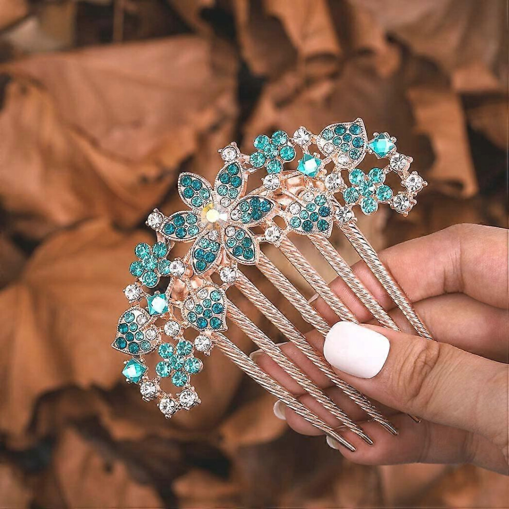 (As show, One size) Flower Decorative Comb Bridal Hair Combs Hair Accessories for Women and Girls