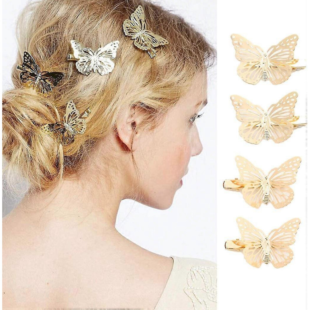 (As show, One size) Gold Butterfly Hair Clips Hair Barrettes Hair Accessories for Women and Girls Set of 4