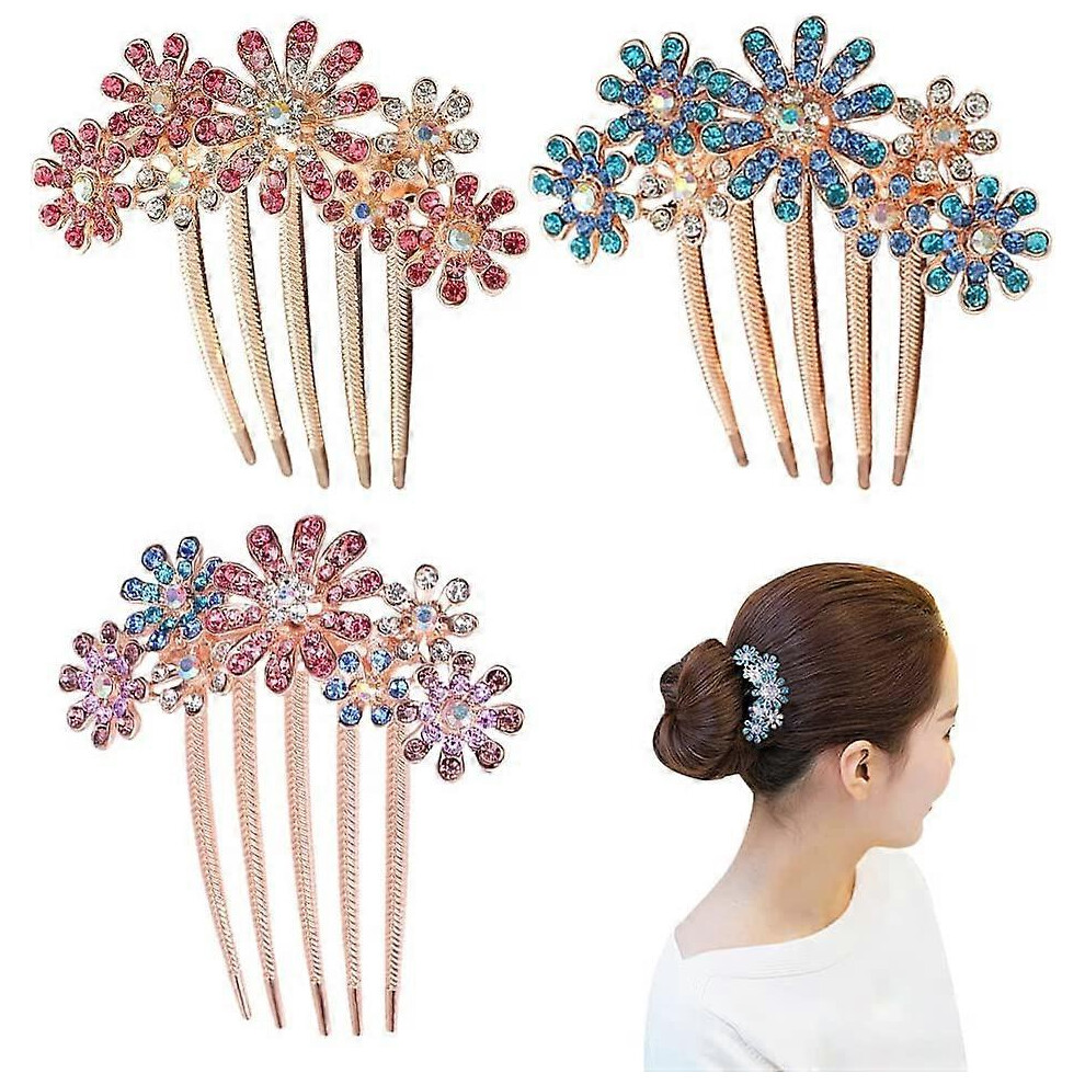 (As show, One size) 3 Pieces Wedding Side Hair Combs, Rhinestone Hair Comb with Crystal Flower, Rhinestone Hair Twist Comb, Vintage Hair Accessories f-image-OPC-PHQM679-NEW