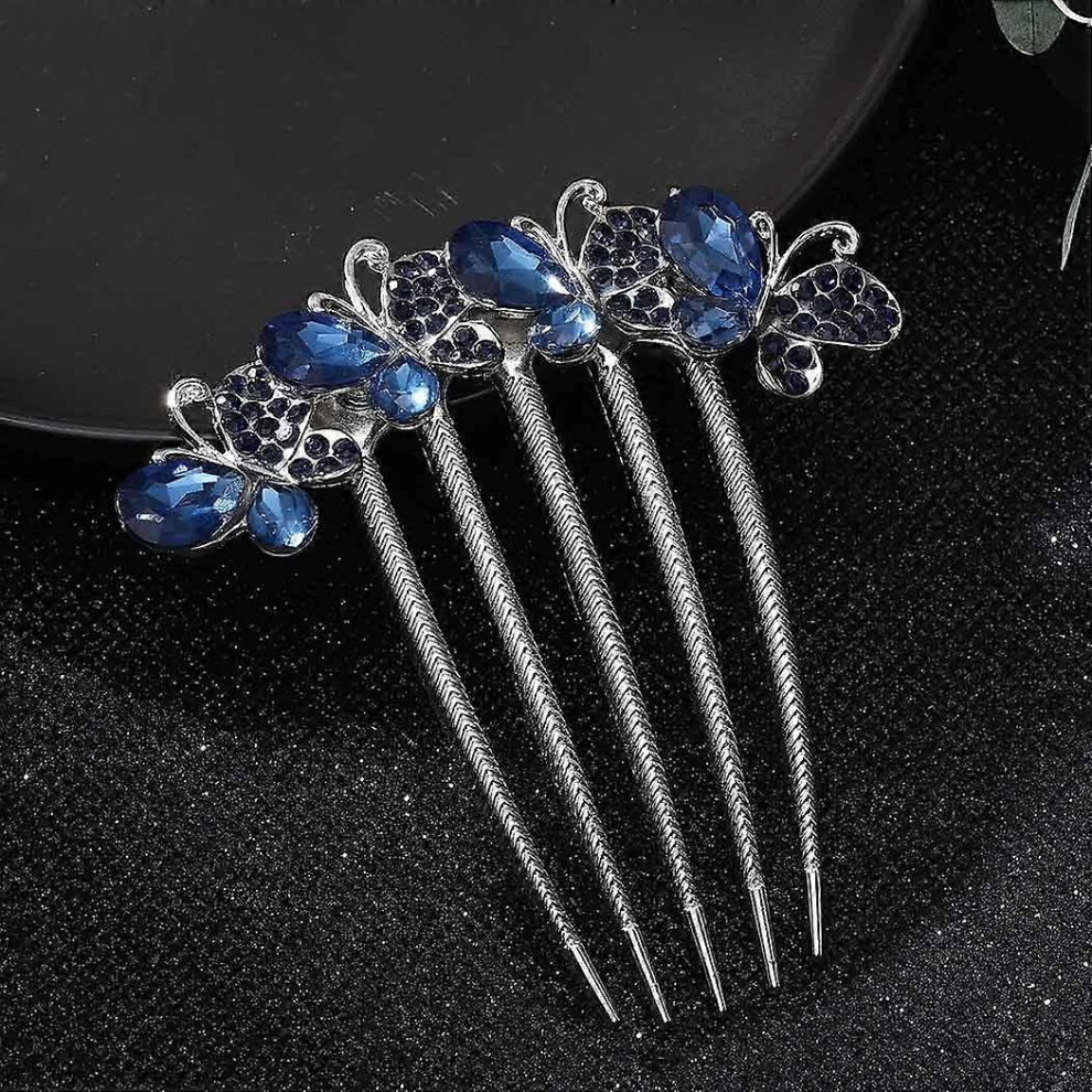 (As show, One size) Navy blue wedding hair comb with rhinestones, pearls and wedding hair accessories for women and girls