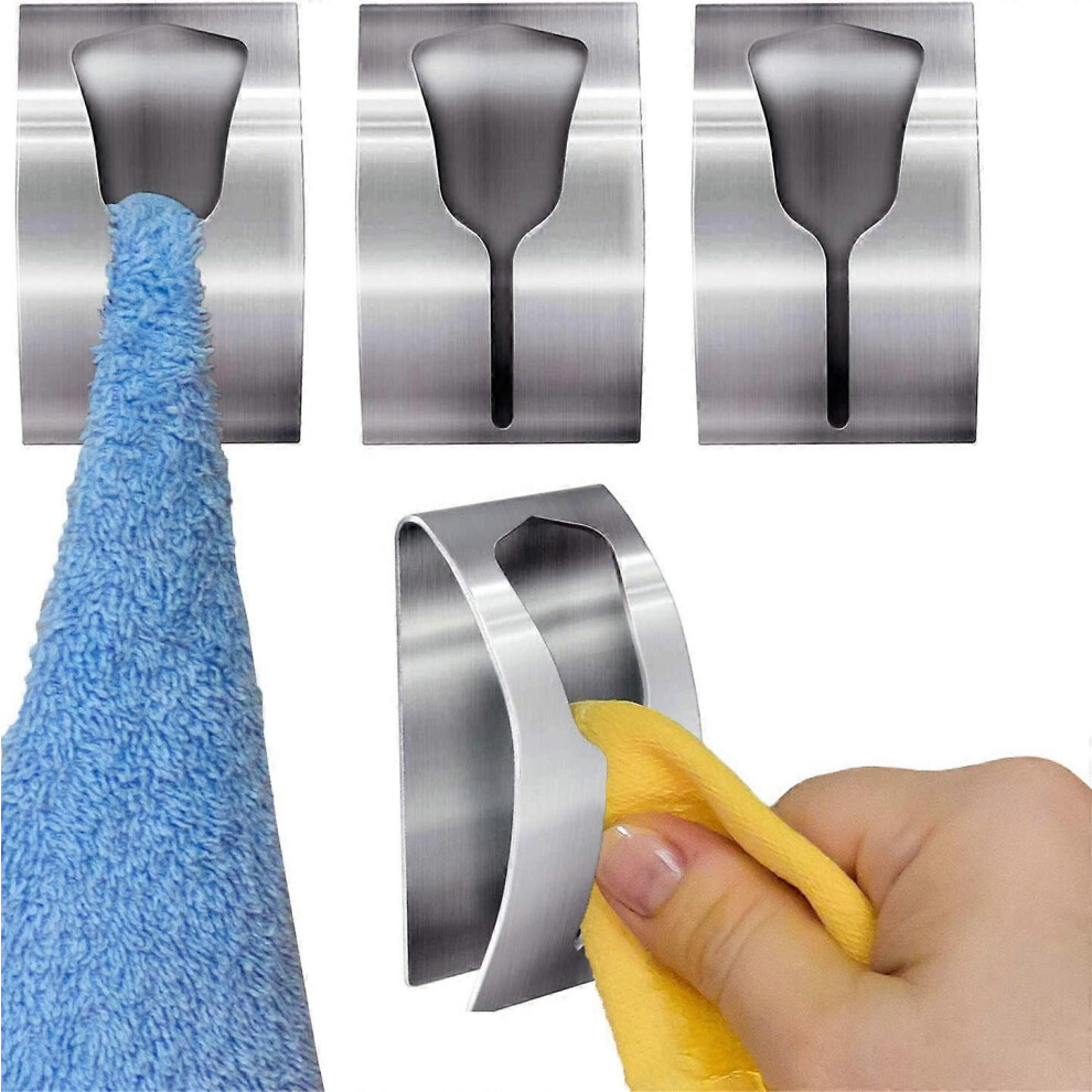(As show, One size) Set of 4 Solid Adhesive Stainless Steel Kitchen Towel Racks, Self-adhesive Bathroom Hooks