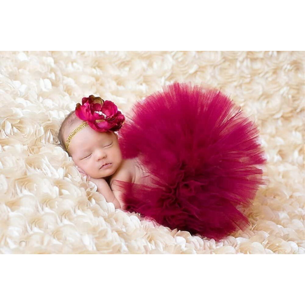 (As show, One size) Newborn Baby Girl Tutu Skirt Clothes Jersey Costume Photo Prop Clothing Set with Hair Band