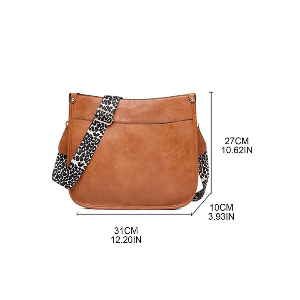 (As Show, One Size) Women's Leopard Guitar Strap Crossbody Purse Pu Leather Zipper Pockets Handbag Shoulder Bag For Ladies Leopard Brown 8052607403205