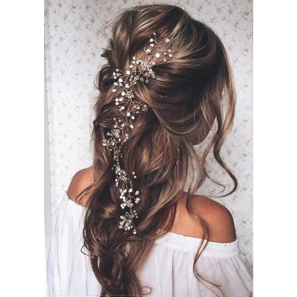 (As show, One size) Virgin Wedding Crystal Long Hair Hairbands Wedding Headband Hair Accessories for brides and bridesmaids (gold)
