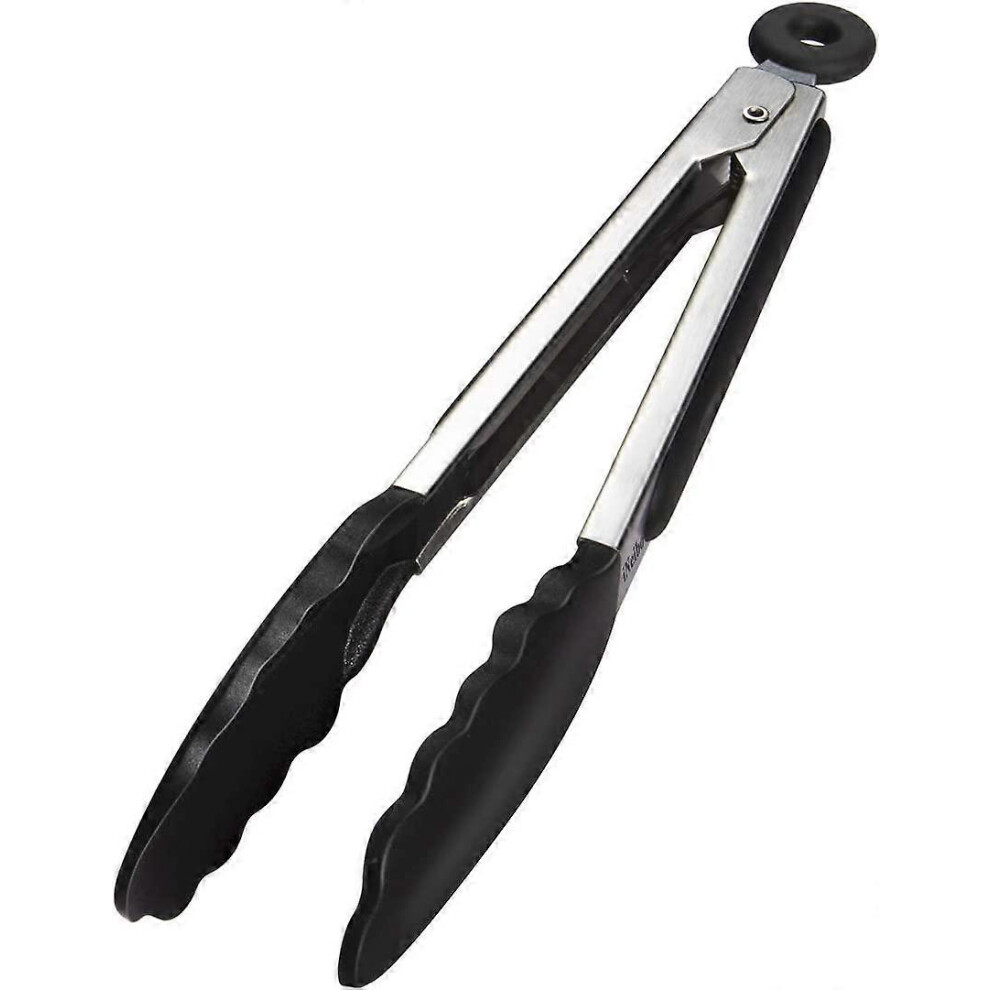 (As show, One size) Professional Kitchen Tongs, Barbecue Tongs in Stainless Steel and Food Grade Silicone, Heat Resistant Kitchen Tongs- 34.5 cm Black