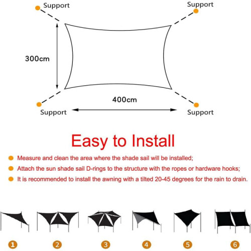 2023 - 3x4m Rectangular Shade Sail, 95% Uv Blocking Gazebo, Durable Waterproof Shade Cloth for Outdoor 2