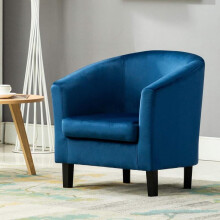 (Blue) Velvet Fabric Tub Armchair - Club Chair for Dining Room, Living Room & Cafe