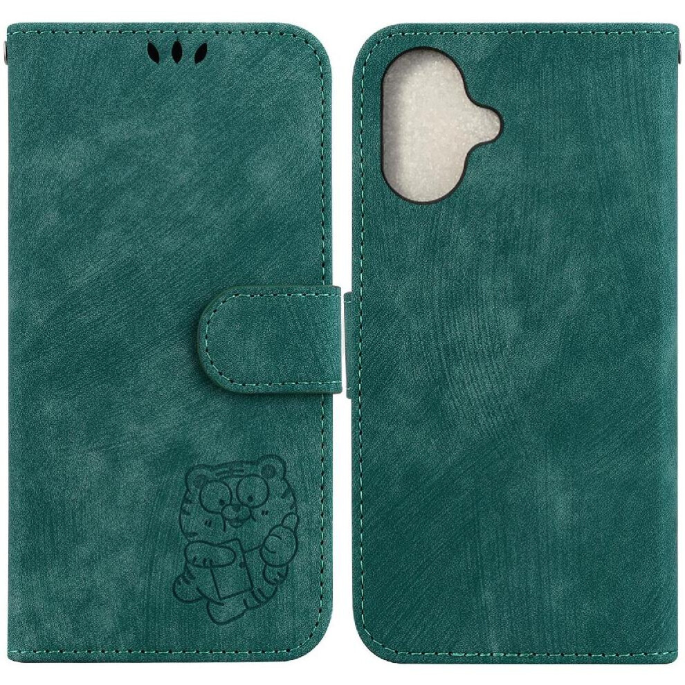 (Green) Case For Iphone 16 Flip Folio Card Pocket Embossed Cute Tiger Holder Cover Wallet Case Green 764563757336