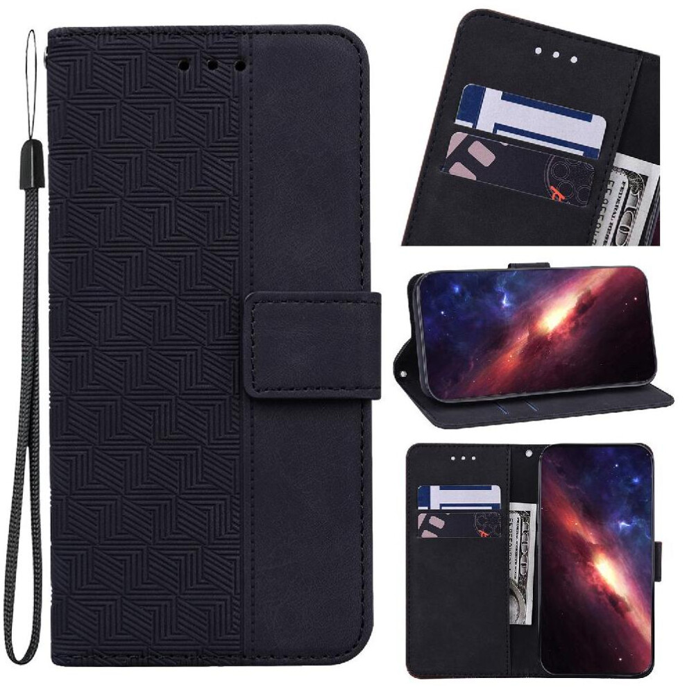 (Black) Flip Case For Iphone 16 Premium Pu Leather Wallet Cover Flip Folio Geometric Embossed Kickstand Feature Black 764563757671