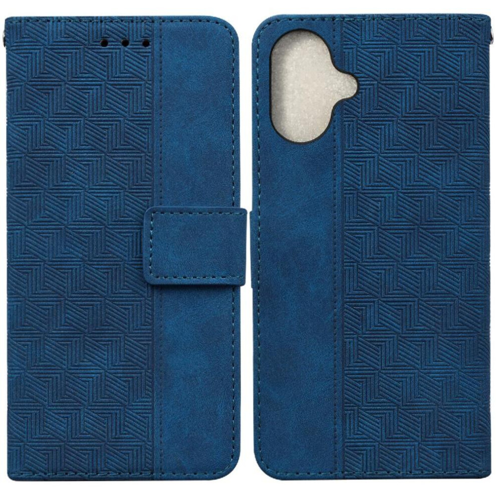 (Blue) Flip Case For Iphone 16 Premium Pu Leather Wallet Cover Flip Folio Geometric Embossed Kickstand Feature Blue 764563757657