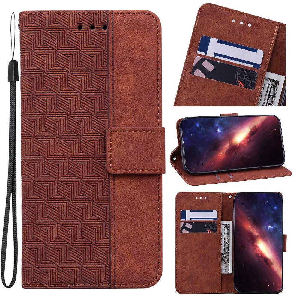 (Brown) Flip Case For Iphone 16 Premium Pu Leather Wallet Cover Flip Folio Geometric Embossed Kickstand Feature Brown 764563757633