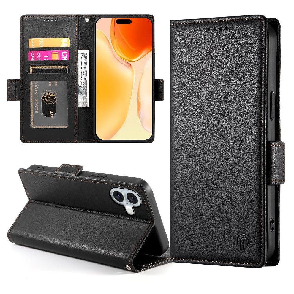(Black) Flip Case For Iphone 16 Daily Use Wallet Flip Card Slots Business Black 764563759040