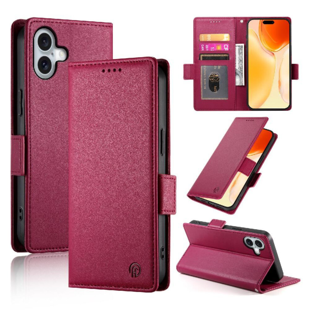 (Red) Flip Case For Iphone 16 Daily Use Wallet Flip Card Slots Business Red 764563759057