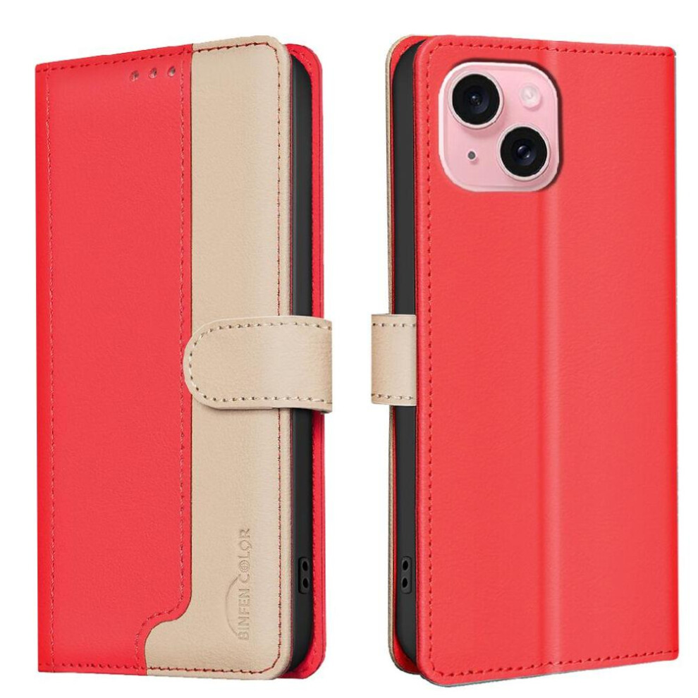 (Red) Flip Case For Iphone 13 Rfid Blocking Kickstand Card Slots Holder Shockproof Tpu Inner Shell Flip Folio Red 764563759682