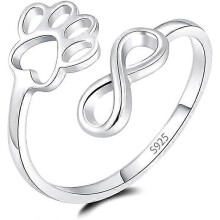 (As show, One size) Cat Paw Print Ring 925 Sterling Silver Open Adjustable Pet Footprint Wrap Finger knuckle Ring for Girls Daughter Infinity Endless Love Promise Engagem