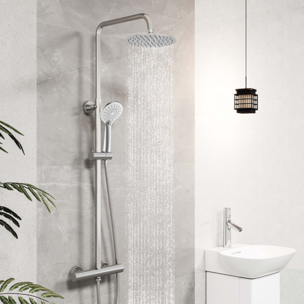 Bathroom Thermostatic 8-inch Sliver Twin-Head Round Shower Set