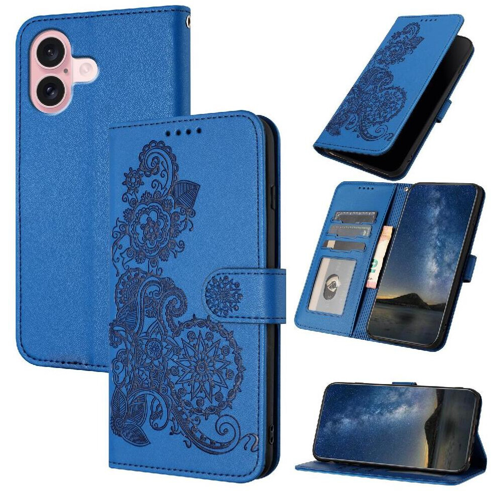 (Blue) Flip Case For Iphone 16 With Card Slot Stand Pu Leather Magnetic Closure Flip Folio Book Kickstand Protective Blue 764563761838