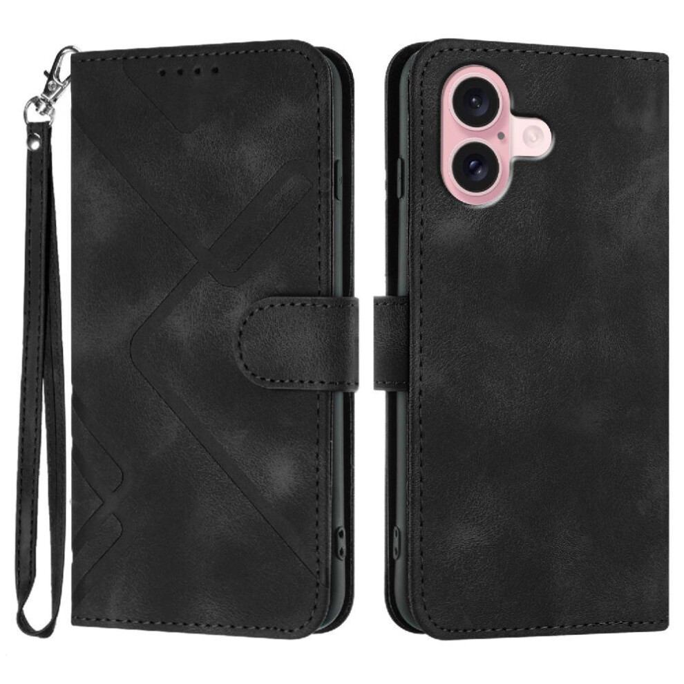 (Black) Flip Case For Iphone 16 Magnetic Cover With Card Slot Stand Pu Leather Flip Wallet Black 764563762477