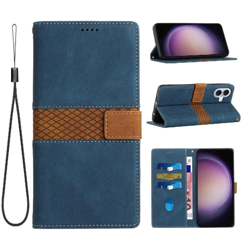 (Blue) Wallet Case For Iphone 16 Magnetic Closure Wrist Strap Scratch Resistant Card Slot Kickstand Blue 764563763061