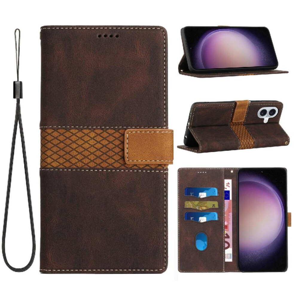 (Brown) Wallet Case For Iphone 16 Magnetic Closure Wrist Strap Scratch Resistant Card Slot Kickstand Brown 764563763054