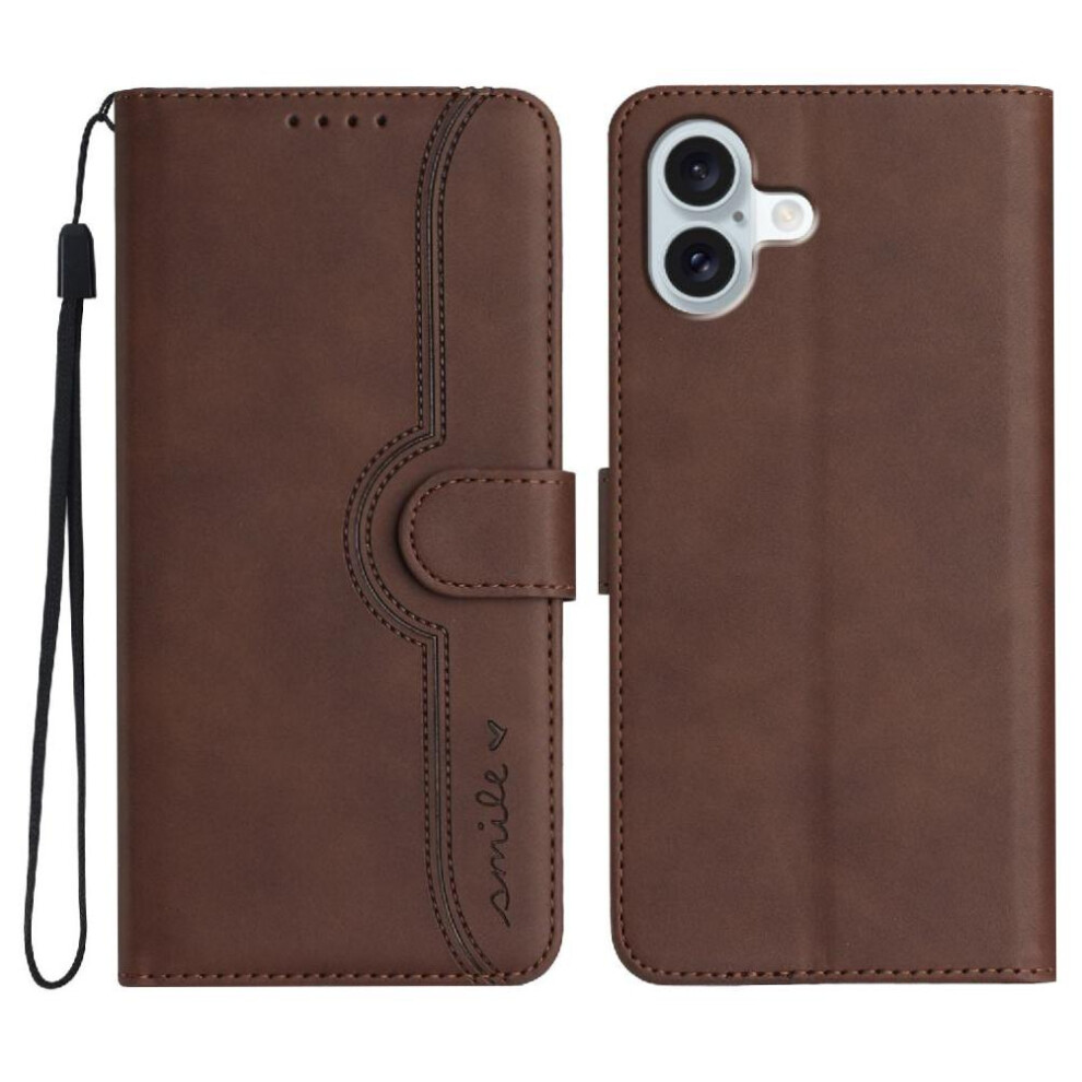 (Brown) Compatible With Iphone 16 Plus Case Premium Pu Wallet Built-In Magnet Cover Brown 764563763641