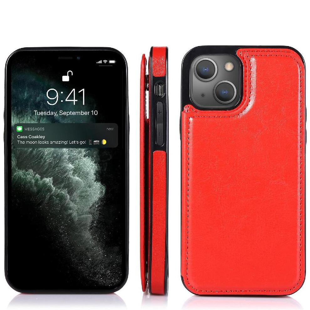(Red) Wallet Case For Iphone 13 Pu Leather Kickstand With Card Holder Card Slots Double Magnetic Clasp Red 764563763986
