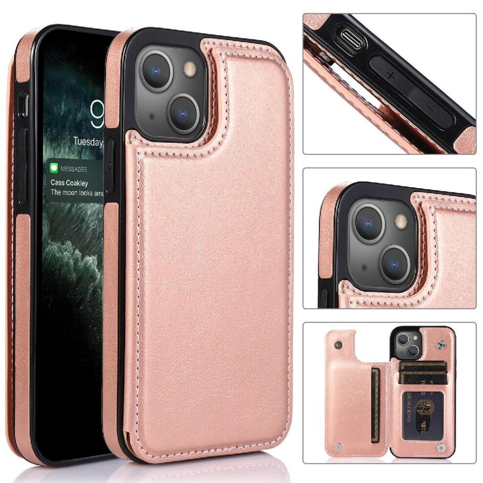 (Pink) Wallet Case For Iphone 13 Pu Leather Kickstand With Card Holder Card Slots Double Magnetic Clasp Pink 764563764020