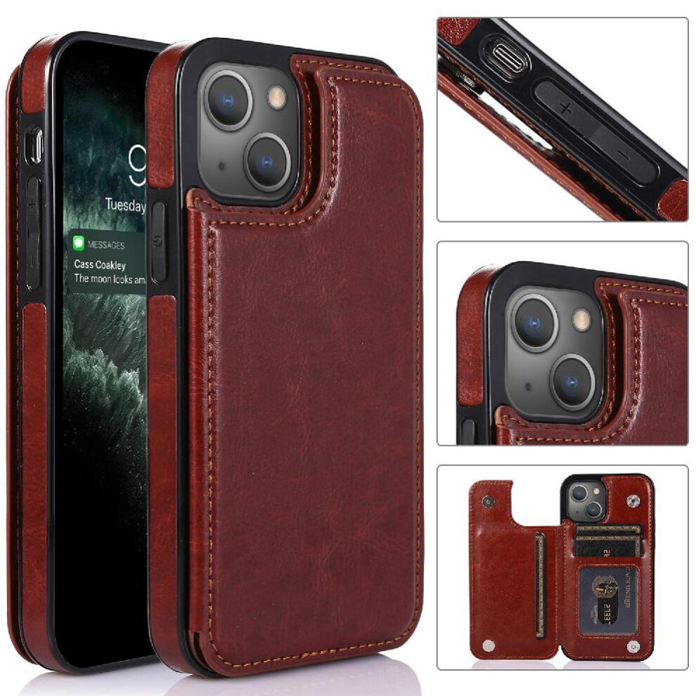 (Brown) Wallet Case For Iphone 13 Pu Leather Kickstand With Card Holder Card Slots Double Magnetic Clasp Brown 764563764006