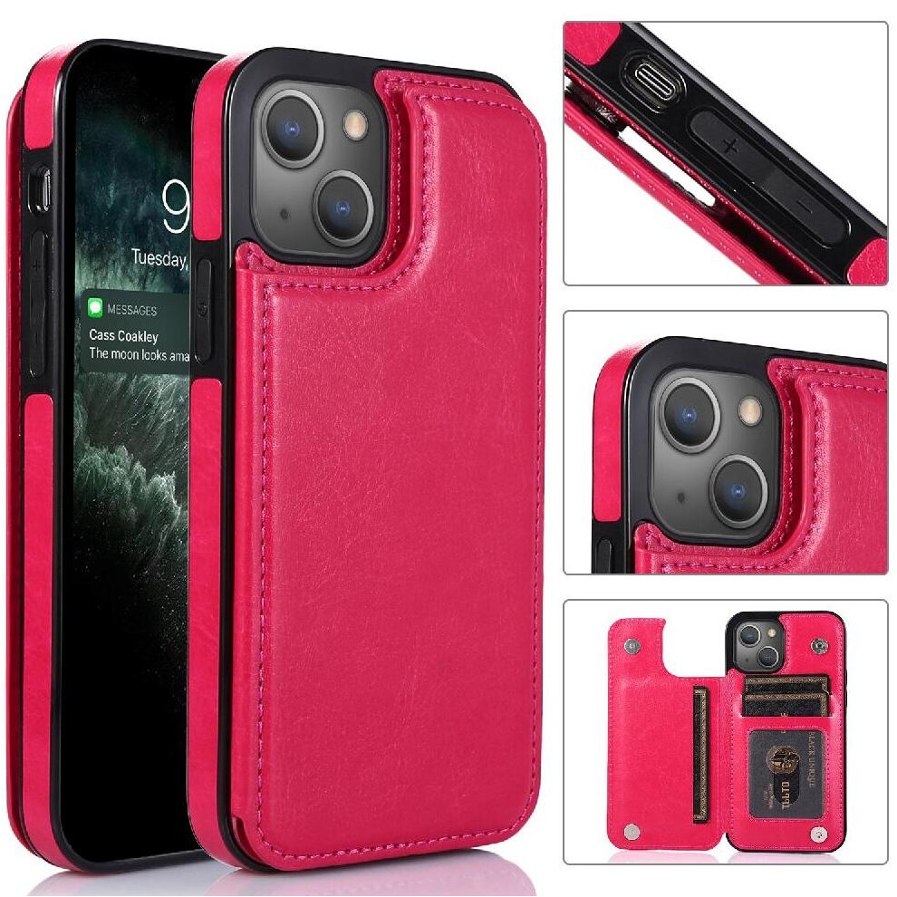 (Rose ) Wallet Case For Iphone 13 Pu Leather Kickstand With Card Holder Card Slots Double Magnetic Clasp Red 764563763993