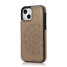 (Gray ) Wallet with Card Holder Case for iphone 13 Mini Pu Leather Pattern Flower Flip Shockproof Double Buttons Embossed Mandala