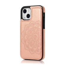 (Pink) Wallet with Card Holder Case for iphone 13 Flip Shockproof Embossed Mandala Pattern Flower Double Buttons Pu Leather