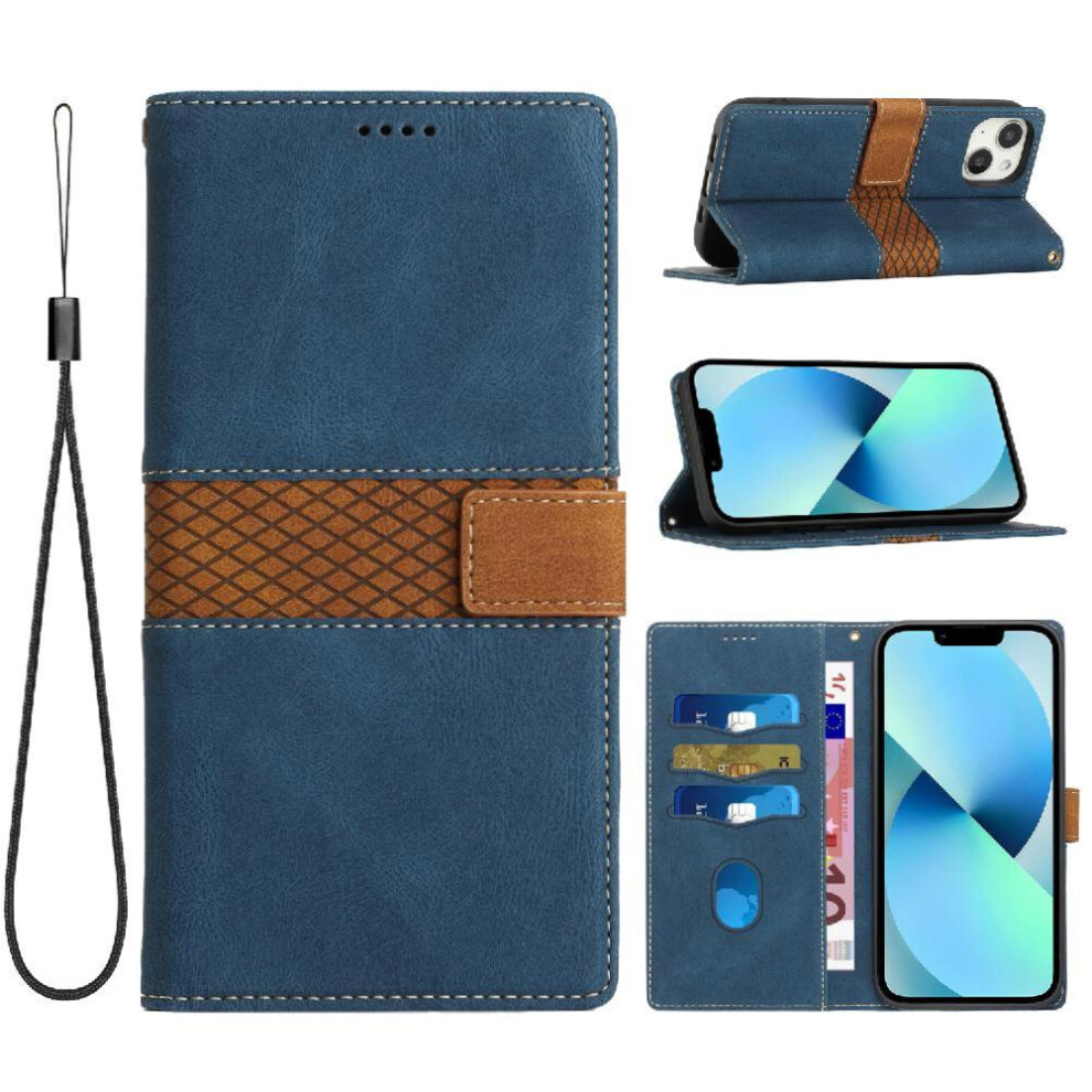 (Blue) Wallet Case For Iphone 13 Wrist Strap Card Slot Kickstand Magnetic Closure Scratch Resistant Blue 764563765591