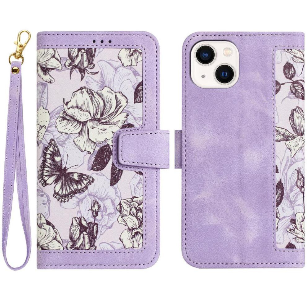 ( Violet) Wallet Case For Iphone 13 Mini Pu Leather Kickstand Anti Scratch Card Holder Magnetic Closure Light 764563765683