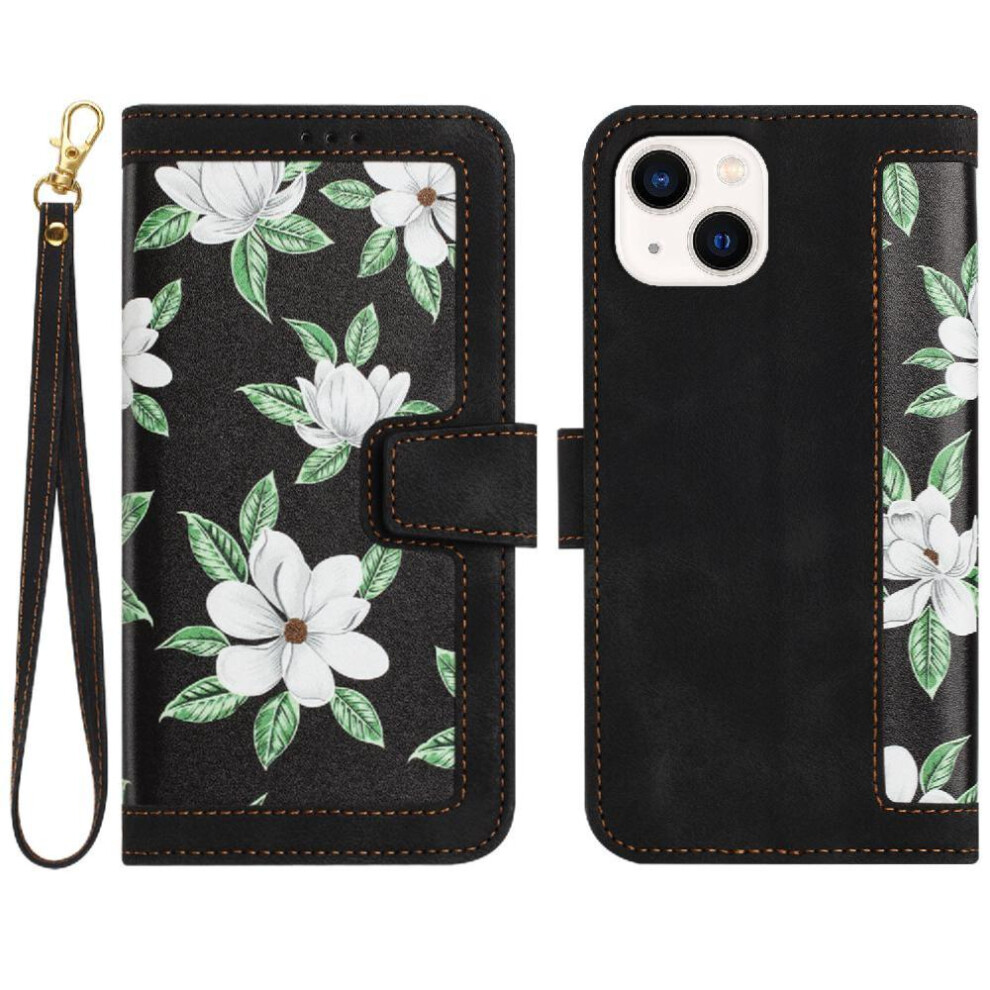 (Black) Wallet Case For Iphone 13 Pu Leather Anti Scratch Kickstand Magnetic Closure Card Holder Black 764563765768