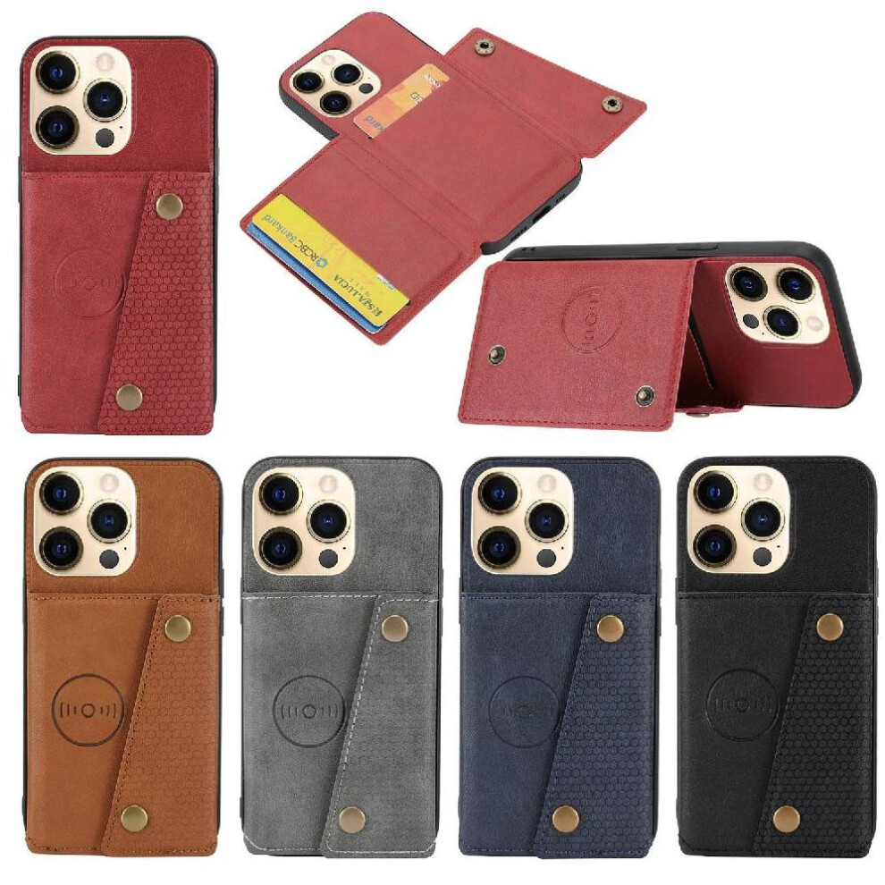 ( ) Wallet Case For Iphone 13 Buit In Iron Shockproof Protective Kickstand Card Holder Wallet Case Gray 764563766307