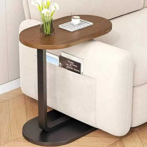 (Walnut) C-Shaped Compact Sofa Side End Table Coffee Laptop Table Living Room Bedroom UK