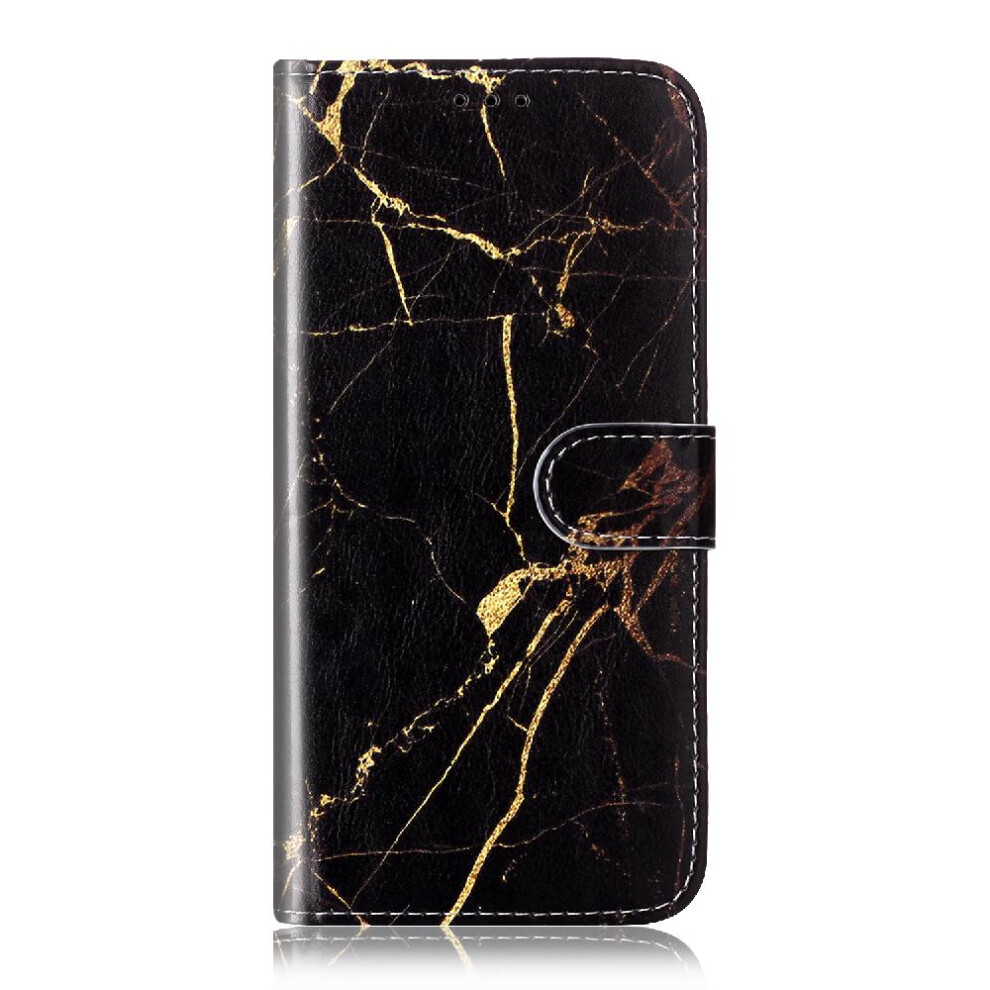 (Black) Flip Case For Iphone 13 Card Slots Holder Pu Leather Wallet Full Protection Marble Pattern Magnetic Black 764563766680