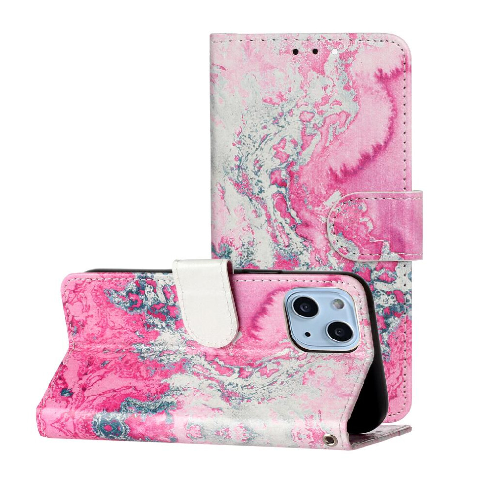(Red) Flip Case For Iphone 13 Card Slots Holder Pu Leather Wallet Full Protection Marble Pattern Magnetic Red 764563766710