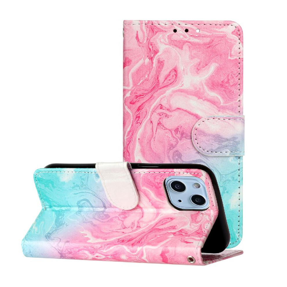 (Pink) Flip Case For Iphone 13 Card Slots Holder Pu Leather Wallet Full Protection Marble Pattern Magnetic Pink 764563766697